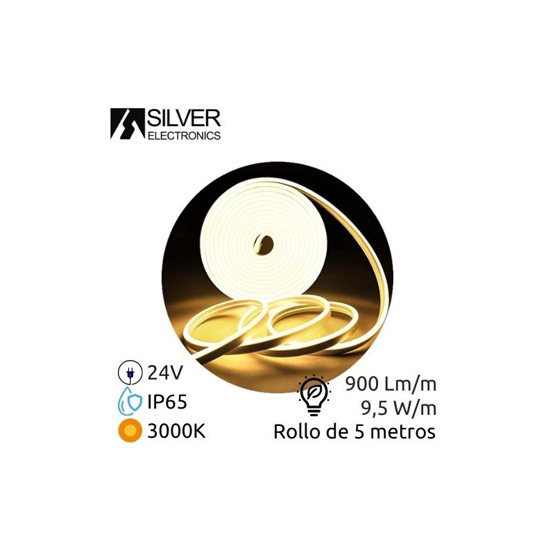 Tira LED 5m 24V 9,5w/m 3000K 800Lm Ancho 13mm IP65 NEON SILVER C1