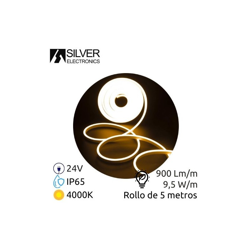 Tira LED 5m 24V 9,5w/m 4000K 800Lm Ancho 13mm IP65 NEON SILVER C1