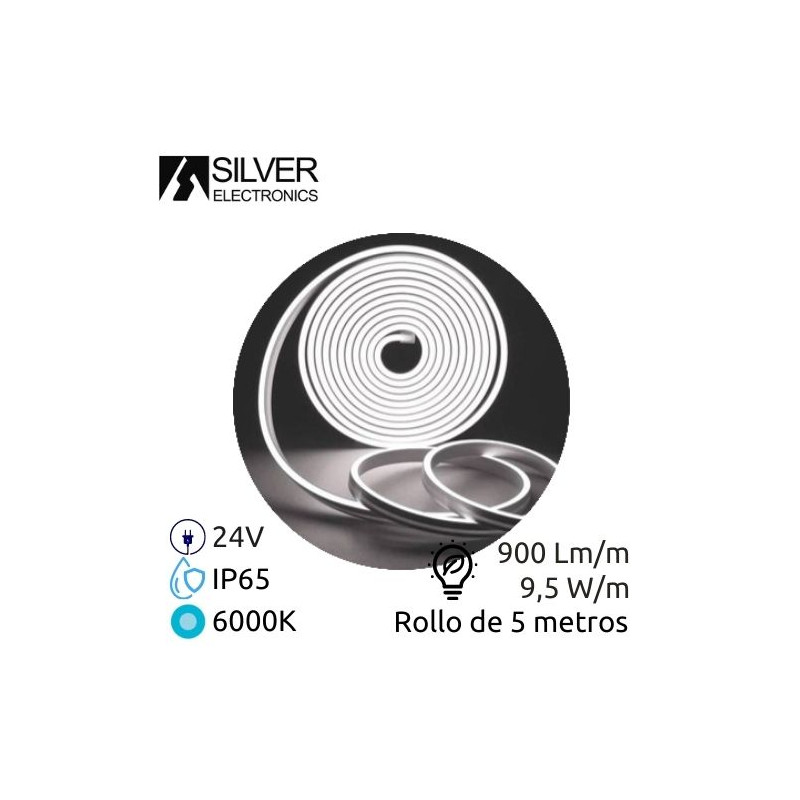 Tira LED 5m 24V 9,5w/m 6000K 800Lm Ancho 13mm IP65 NEON SILVER C1