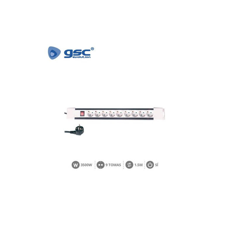 Base 9 Tomas TT 3x1,5mm 1,5 metros de cable con interruptor GSC C1/20