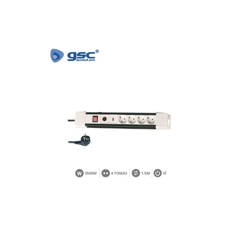 Base 4 Tomas TT 3x1,5mm 1,5 metros de cable con interruptor y proteccion GSC C1/30