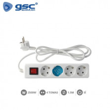 Base 4 Tomas TT 3x1,0mm 1,5 metros de cable con interruptor Blanca GSC C1/15