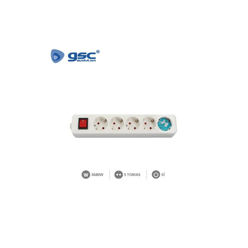 Base 5 Tomas TT sin Cable con interruptor Serie Mega GSC