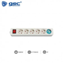 Base 6 Tomas TT sin Cable con interruptor Serie Mega GSC C1/50