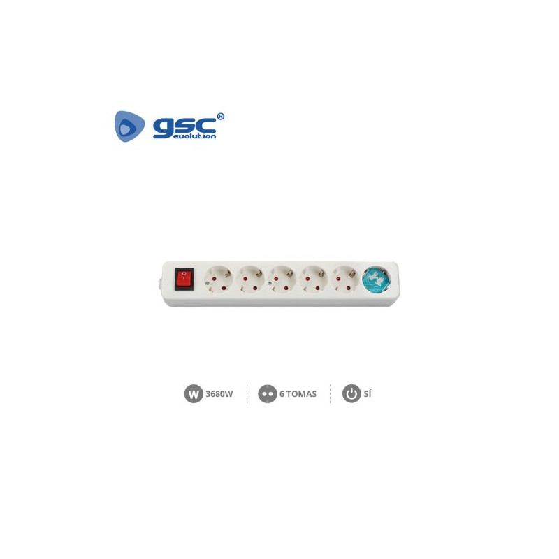 Base 6 Tomas TT sin Cable con interruptor Serie Mega GSC C1/50