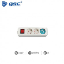 Base 3 Tomas TT sin Cable con interruptor Serie Mega GSC C1/50