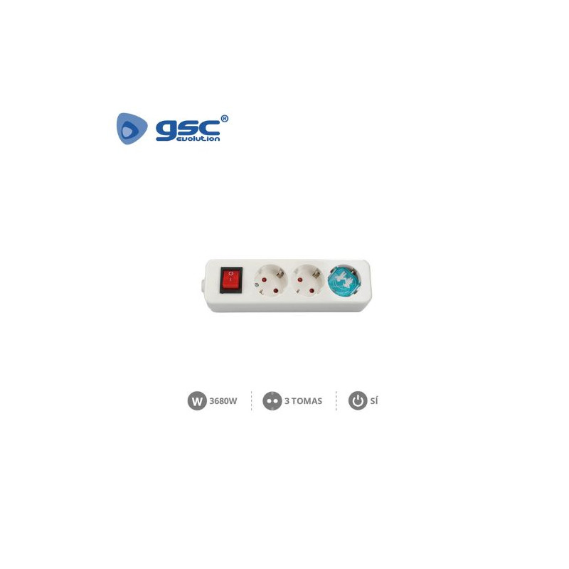 Base 3 Tomas TT sin Cable con interruptor Serie Mega GSC C1/50