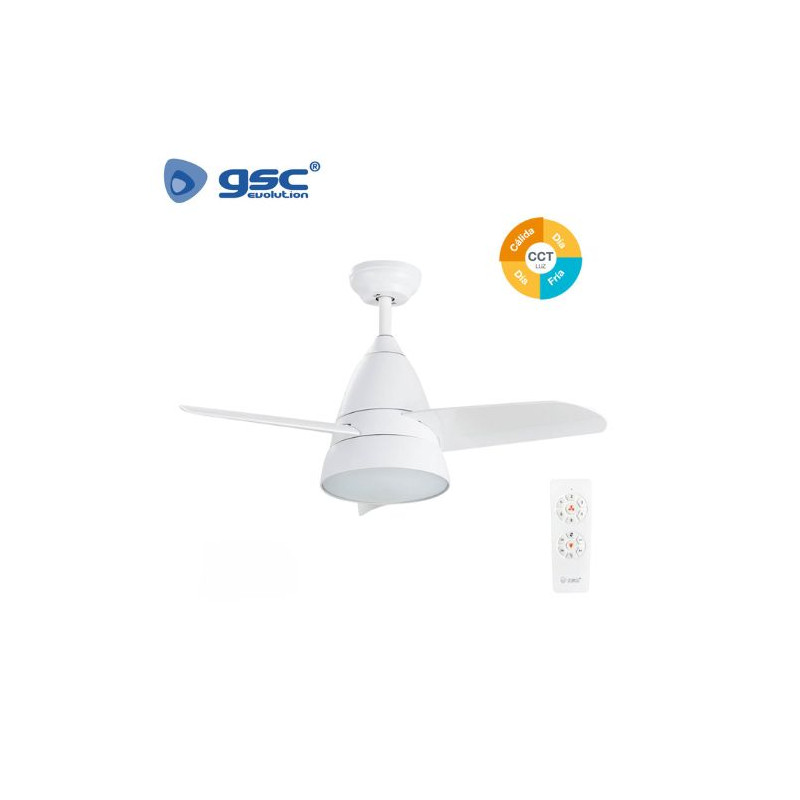 Ventilador de techo con mando CCT Tono de luz ajustable 63W 36 Pulgadas 3 aspas Blanco Kidau GSC