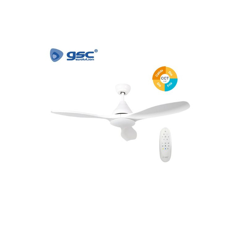 Ventilador de techo con mando CCT Tono de luz ajustable 40W Diámetro 117cm aspas Blancas Luma GSC