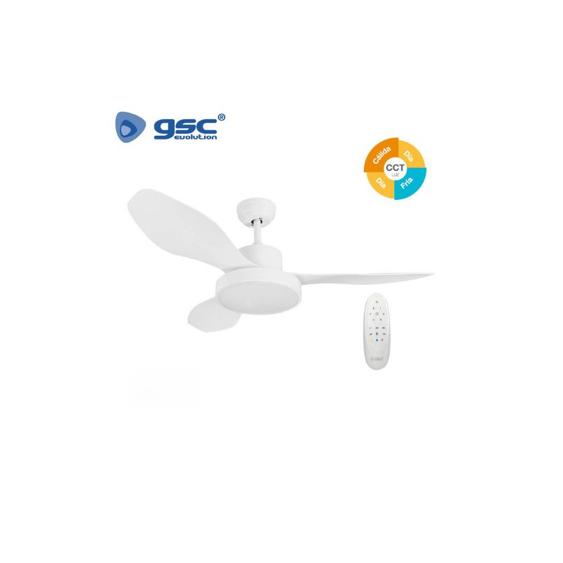 Ventilador de techo con mando CCT Tono de luz ajustable 40W Diámetro 122cm 3 aspas Blanco Biula GSC