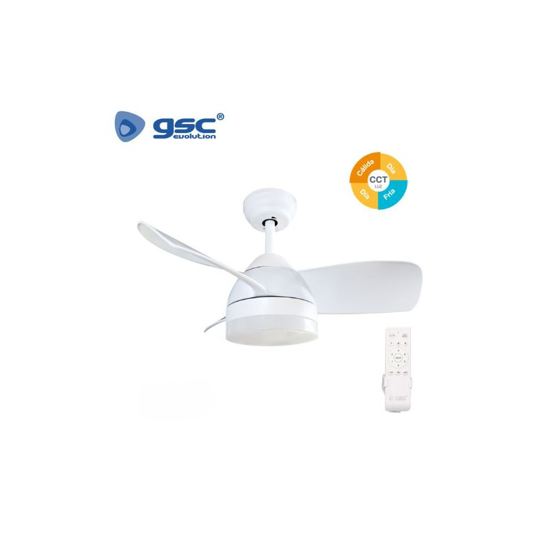 Ventilador de techo con mando CCT Tono de luz ajustable 13W Diámetro 71cm 3 aspas Blanco Namuno GSC
