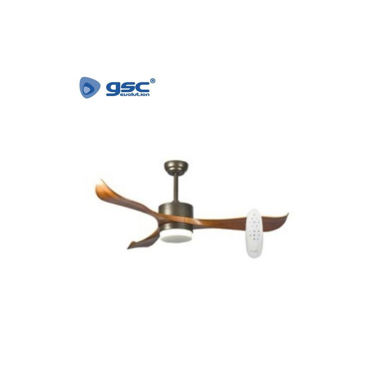 Ventilador de techo con luz y mando 28W 52 Pulgadas regulable 3 aspas efecto Madera Kota GSC C1/1