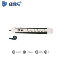 Base 6 Tomas TT 3x1,5mm 1,5 metros de cable con interruptor y proteccion GSC C1/30