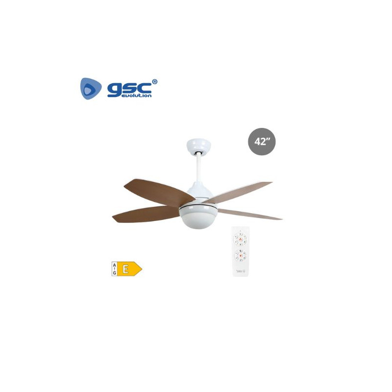 Ventilador de techo con mando CCT Tono de luz ajustable 53W 4 aspas Madera blanco/haya Muna GSC