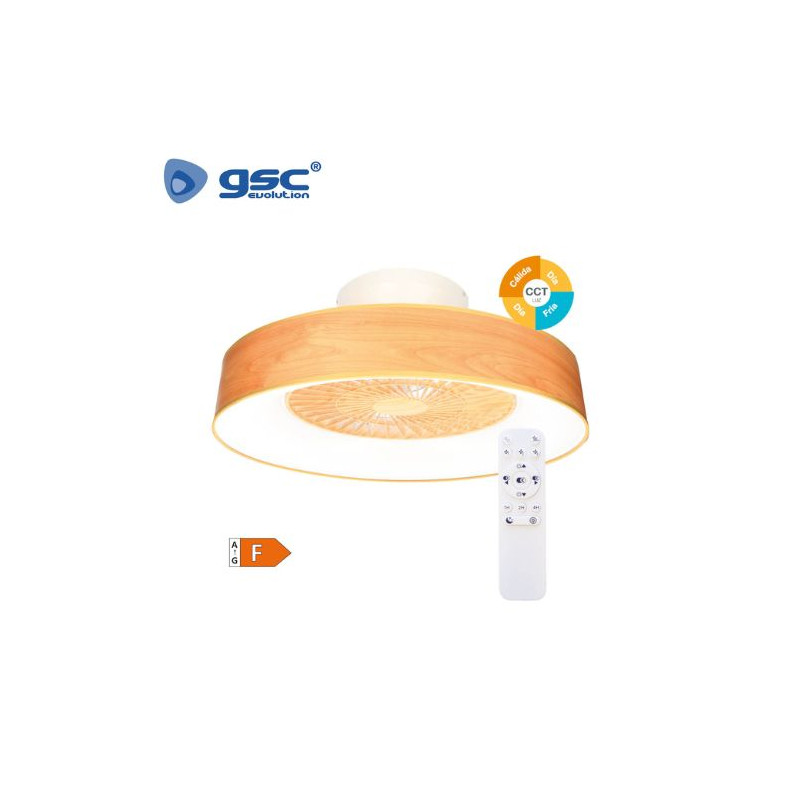 Ventilador de techo Box Fan con mando 40W CCT Tono de luz ajustable Madera Niskot GSC