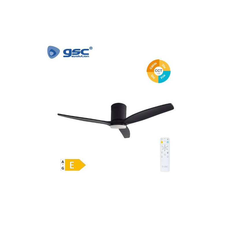 Ventilador de techo CCT Tono de luz ajustable y mando 40W Diámetro 132cm 3 aspas Negro Kasama GSC