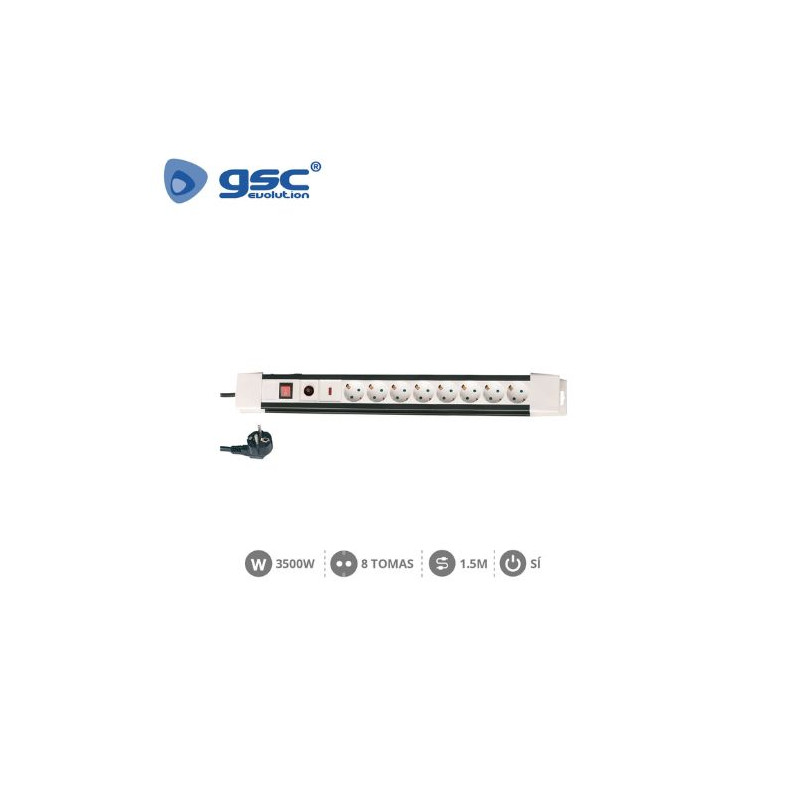 Base 8 Tomas TT 3x1,5mm 1,5 metros de cable con interruptor y proteccion GSC C1/20