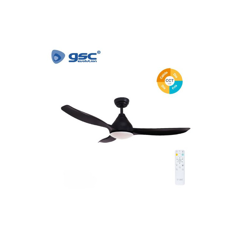Ventilador de techo CCT Tono de luz ajustable y mando 40W Diámetro 117cm aspas Negro Luma GSC