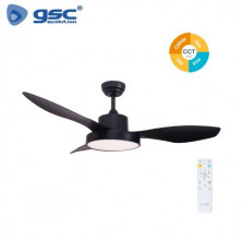 Ventilador de techo CCT Tono de luz ajustable y mando 40W Diámetro 122cm 3 aspas Negro Biula GSC