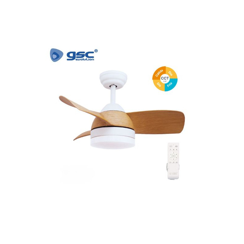 Ventilador de techo con luz CCT  Tono de luz ajustable c/mando 13W D 71cm 3 aspas Blanco Namuno GSC