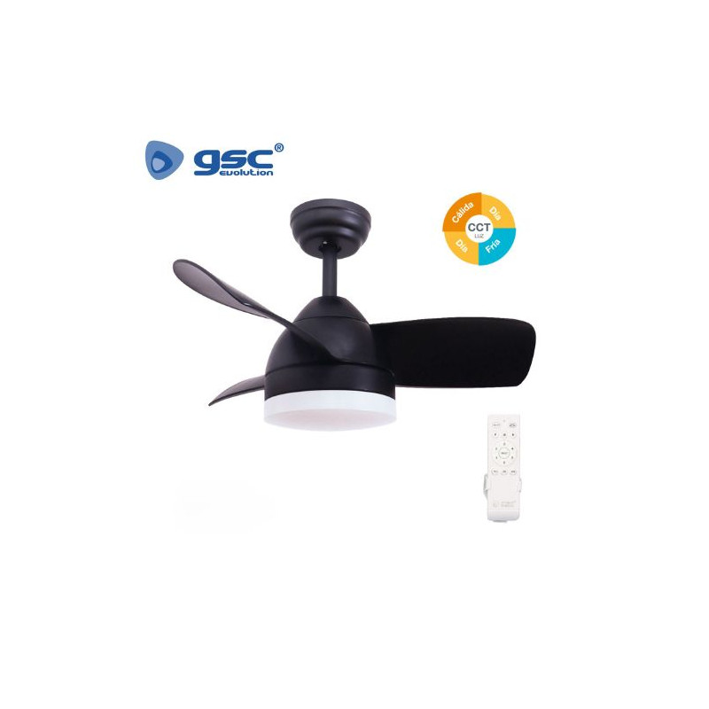 Ventilador de techo CCT Tono de luz ajustable y mando 13W Diámetro 71cm 3 aspas Negro Namuno GSC