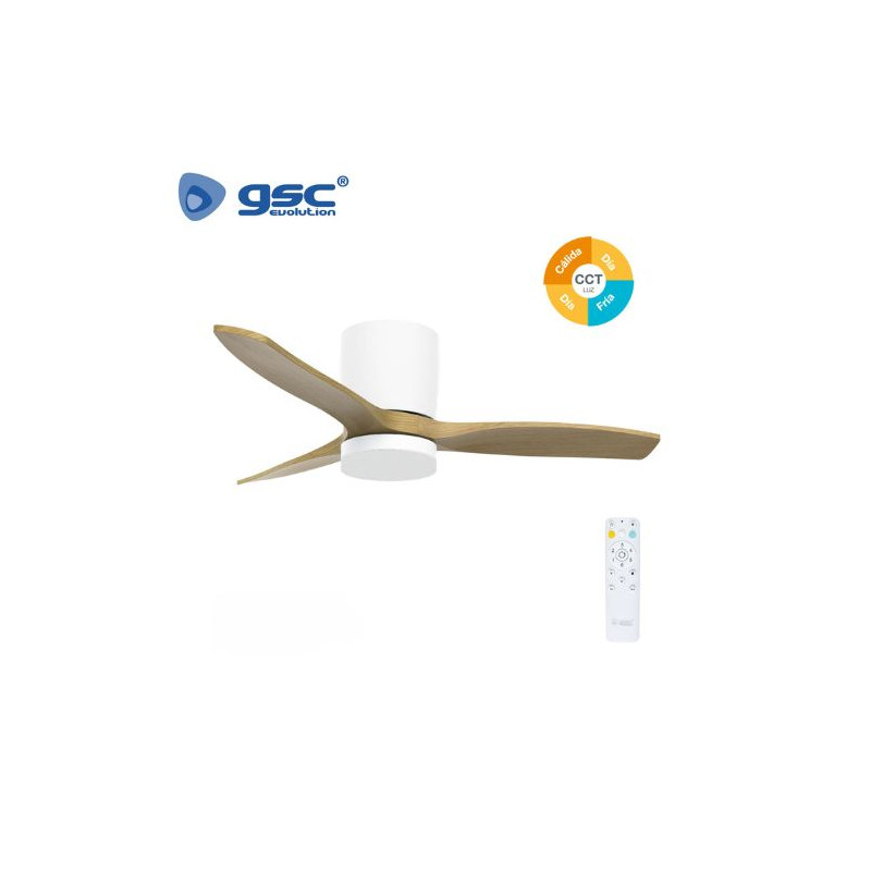 Ventilador de techo CCT Tono de luz ajustable y mando Diámetro 107cm 3 aspas Blanco Matipa GSC