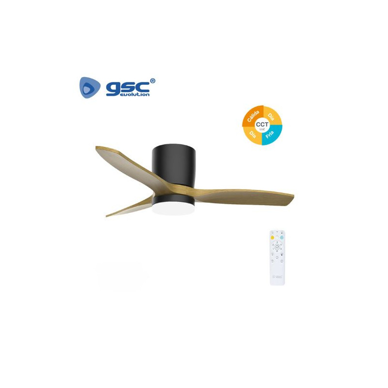 Ventilador de techo CCT Tono de luz ajustable y mando Diámetro 107cm 3 aspas Negro Matipa GSC