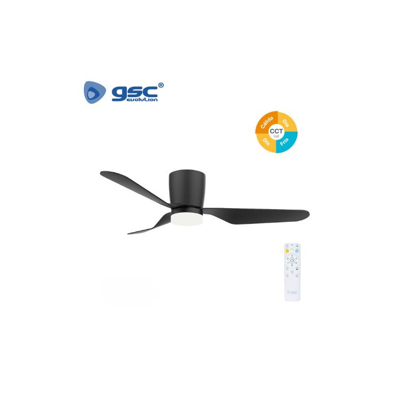 Ventilador de techo CCT Tono de luz ajustable y mando 40W Diámetro 132cm 3 aspas Negro Solesia GSC