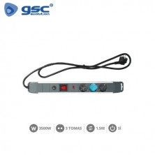 Base 3 Tomas TT 3x1,5mm 1,5 metros de cable con interruptor y proteccion Aluminio (B) GSC C1/20