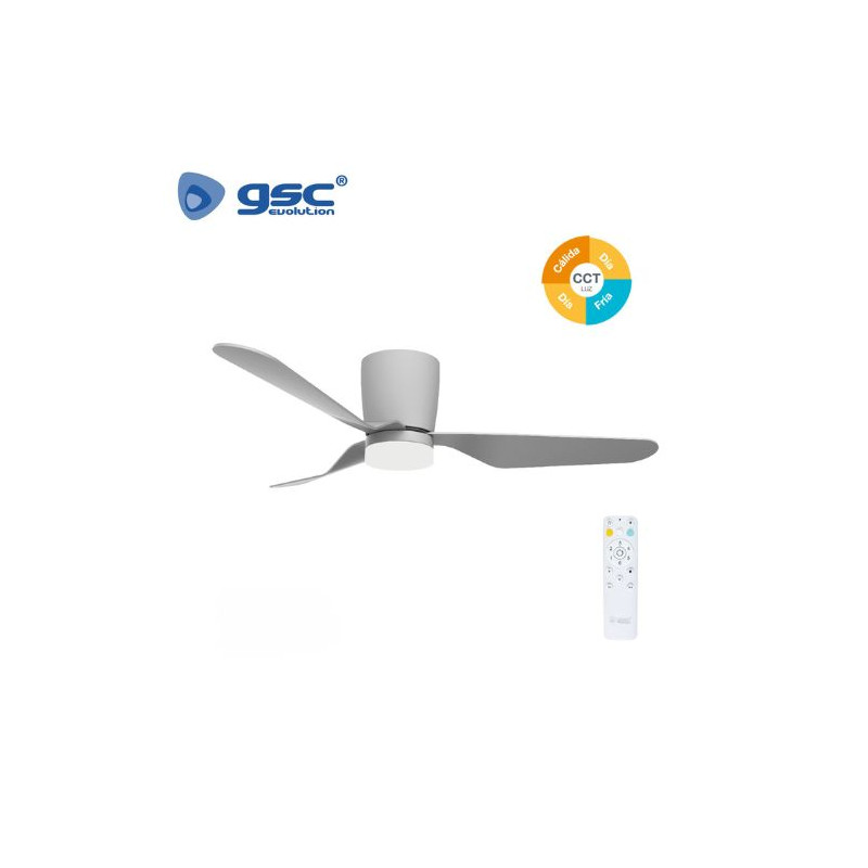 Ventilador de techo CCT Tono de luz ajustable y mando 40W Diámetro 132cm 3 aspas Gris Solesia GSC