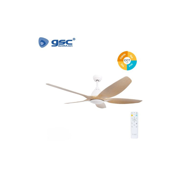 Ventilador de techo CCT Tono de luz ajustable y mando Diámetro 152cm 5 aspas Blanco Kilwa GSC