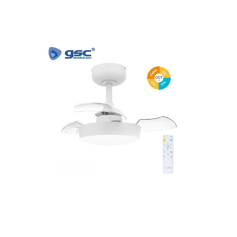 Ventilador de techo CCT Tono de luz ajustable y mando 47W Diámetro 55cm 3 aspas Blanco Nacala GSC