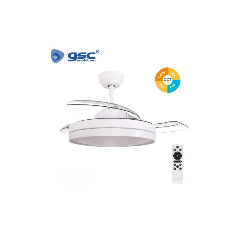 Ventilador de techo CCT Tono de luz ajustable y mando 19W Diámetro 107cm 3 aspas Blanco Lugela GSC