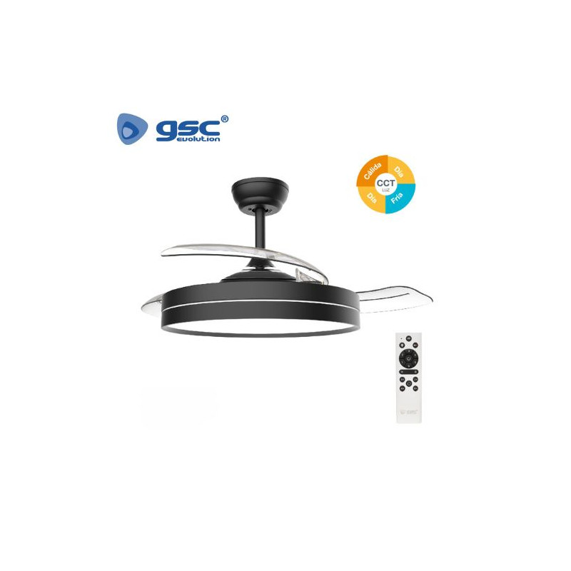 Ventilador de techo CCT Tono de luz ajustable y mando 19W Diámetro 107cm 3 aspas Negro Lugela GSC