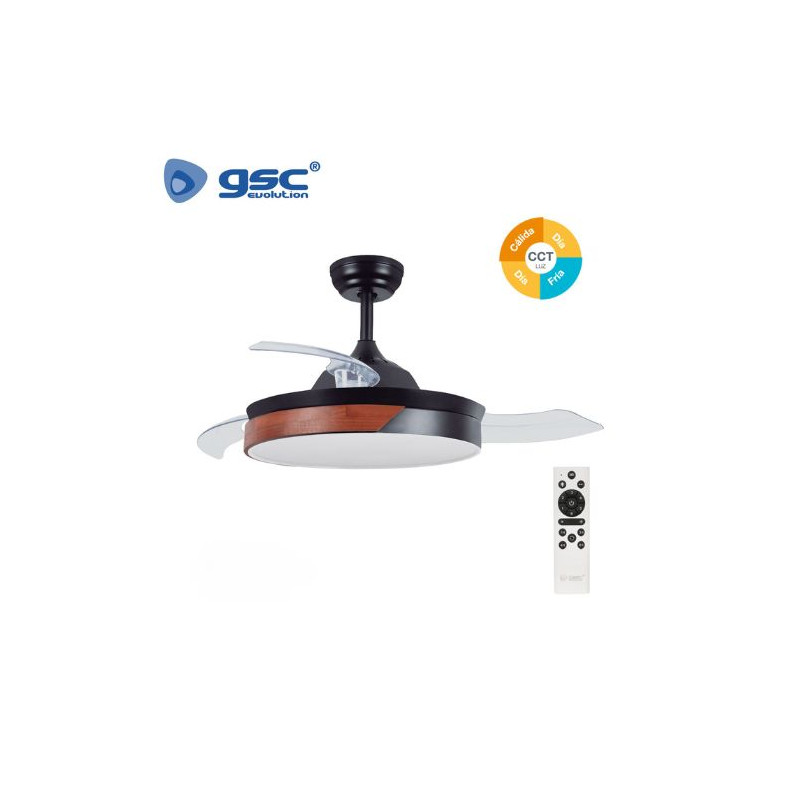 Ventilador de techo CCT Tono de luz ajustable y mando 19W Diámetro 107cm 3 aspas Negro Likasi GSC