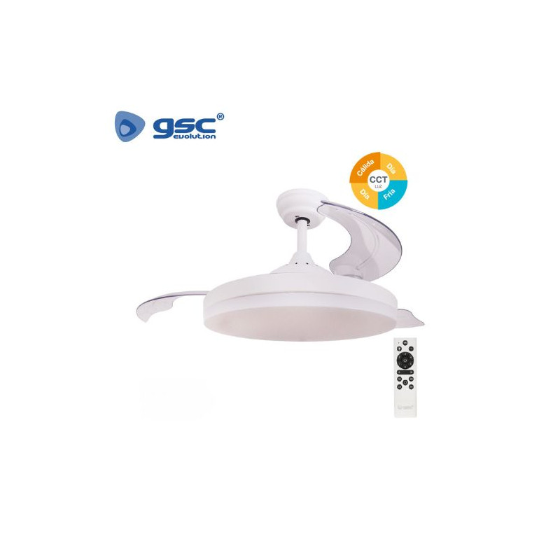 Ventilador de techo CCT Tono de luz ajustable y mando 19W Diámetro 107cm 3 aspas Blanco Tungati GSC