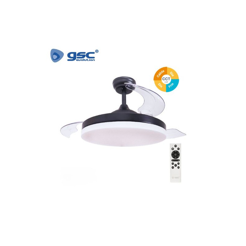 Ventilador de techo CCT Tono de luz ajustable y mando 19W Diámetro 107cm 3 aspas Negro Tungati GSC