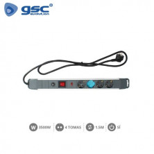 Base 4 Tomas TT 3x1,5mm 1,5 metros de cable con interruptor y proteccion Aluminio (B) GSC C1/20