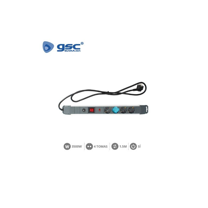 Base 4 Tomas TT 3x1,5mm 1,5 metros de cable con interruptor y proteccion Aluminio (B) GSC C1/20