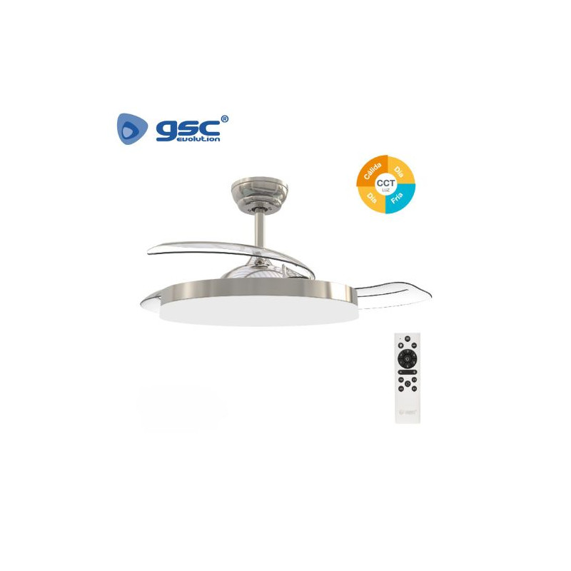 Ventilador de techo CCT Tono de luz ajustable y mando 19W Diámetro 107cm 3 aspas Níquel Tungati GSC