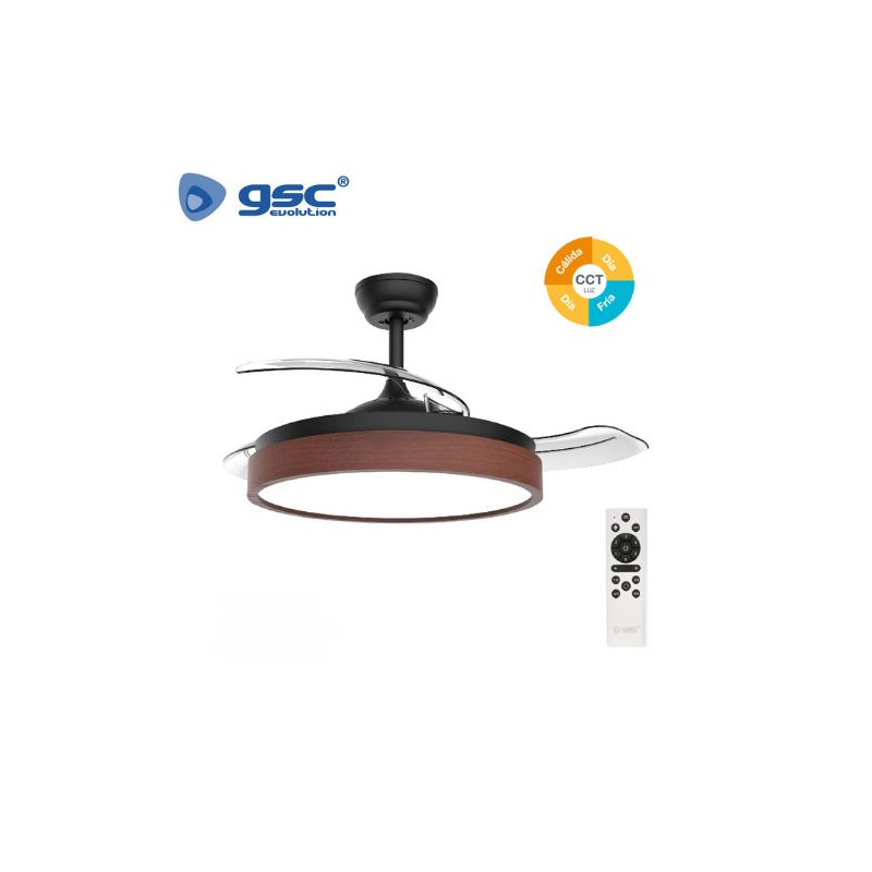 Ventilador de techo CCT Tono de luz ajustable y mando 19W Diámetro 107cm 3 aspas Negro Ranta GSC