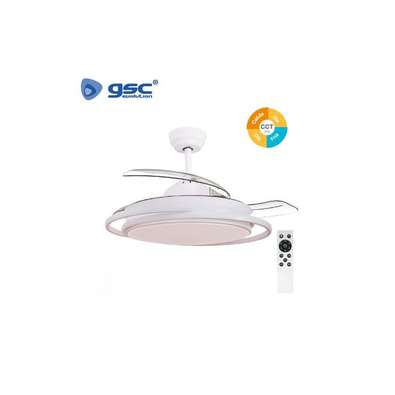 Ventilador de techo CCT Tono de luz ajustable y mando 19W Diámetro 107cm 3 aspas Blanco Bauala GSC