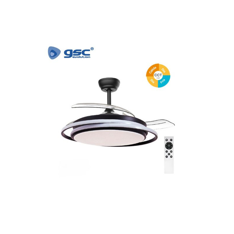 Ventilador de techo CCT Tono de luz ajustable y mando 19W Diámetro 107cm 3 aspas Negro Bauala GSC