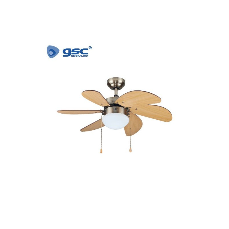 Ventilador de techo 19W con 2 casquillos E27 Diámetro 82cm 6 aspas Haya Níquel Larde GSC C1/1