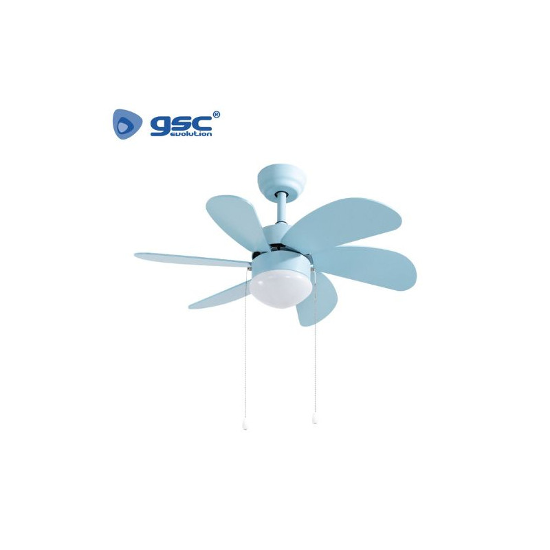 Ventilador de techo 19W con 2 casquillos E27 Diámetro 82cm 6 aspas Azul Larde GSC C1/1