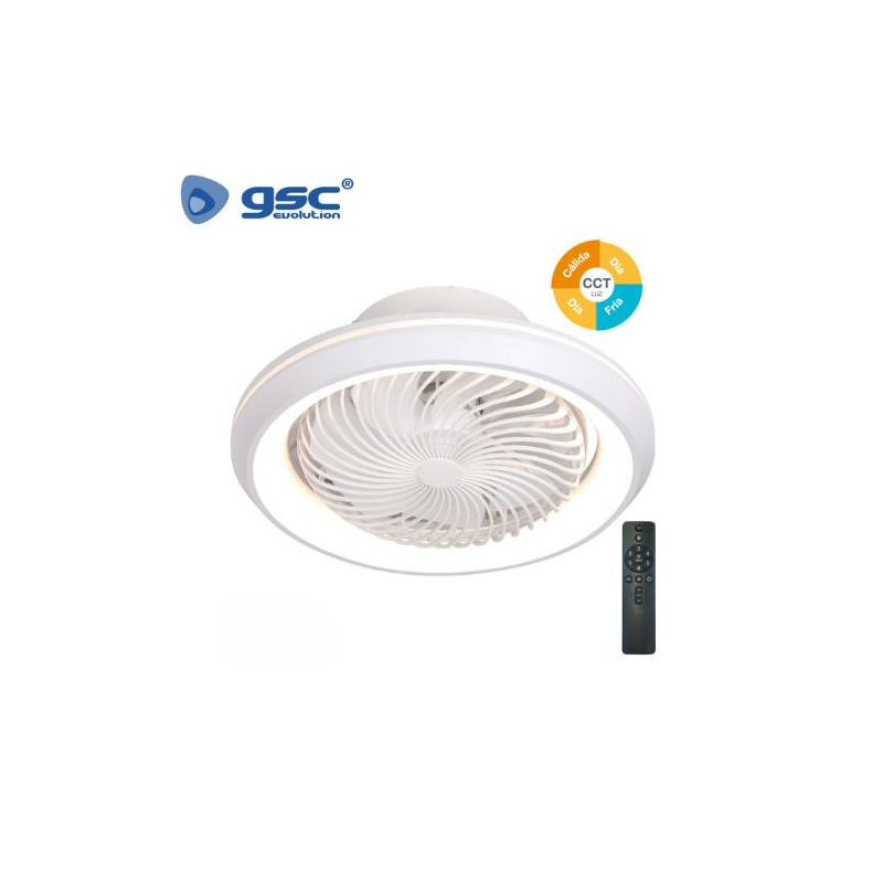 Ventilador de techo rotativo CCT Tono de luz ajustable y mando 40W Diámetro 50cm Blanco Bhoor GSC