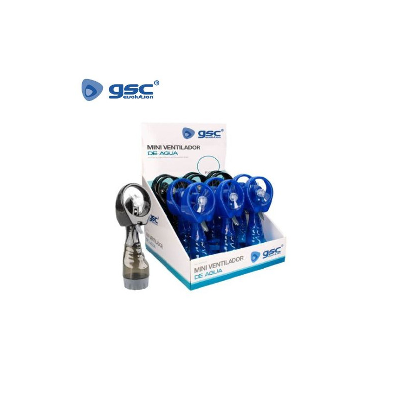 Mini ventilador de agua 2xAA Negro/Azul Caja expositora de 12 unidades (Precio unitario) GSC C12/24
