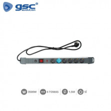 Base 6 Tomas TT 3x1,5mm 1,5 metros de cable con interruptor y proteccion Aluminio (B) GSC C1/20