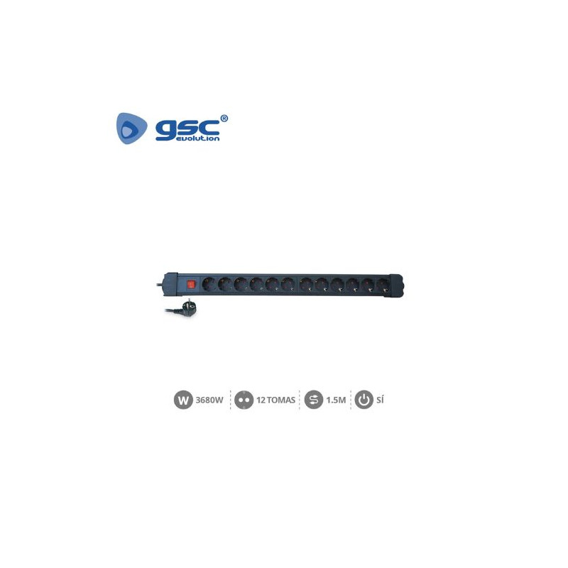 Base 12 Tomas TT 3x1,5mm 1,5 metros de cable con interruptor Serie Mega GSC C1/20