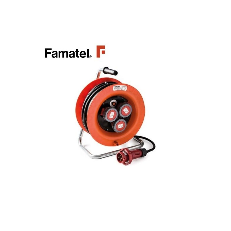 Enrollacable 30m 4x2,5mm 3 tomas CETAC 3P+TT con neopreno IP67 380V FAMATEL